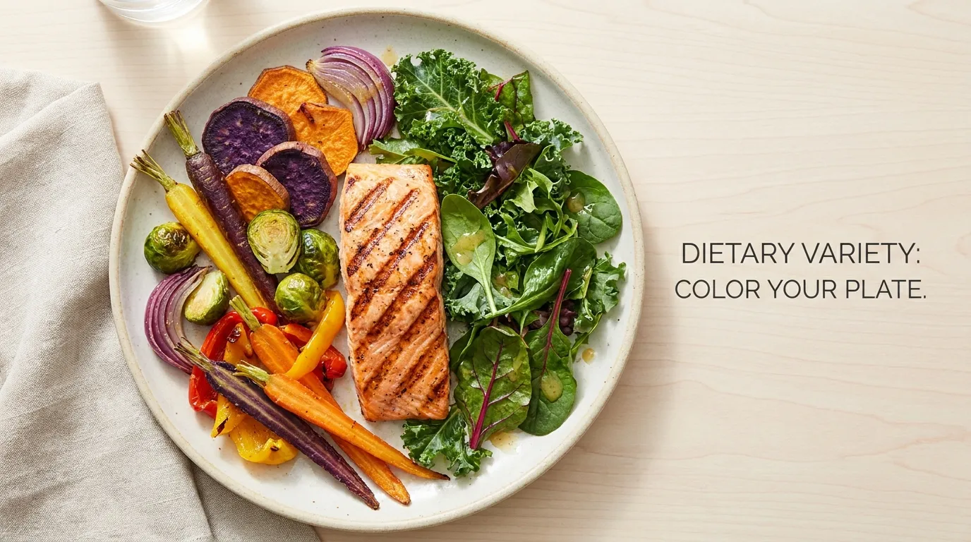 A diverse array of colorful, fresh vegetables and fruits
