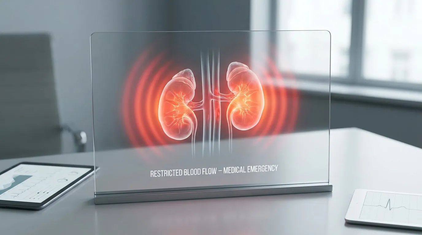 3D medical illustration of kidneys glowing red to signify distress